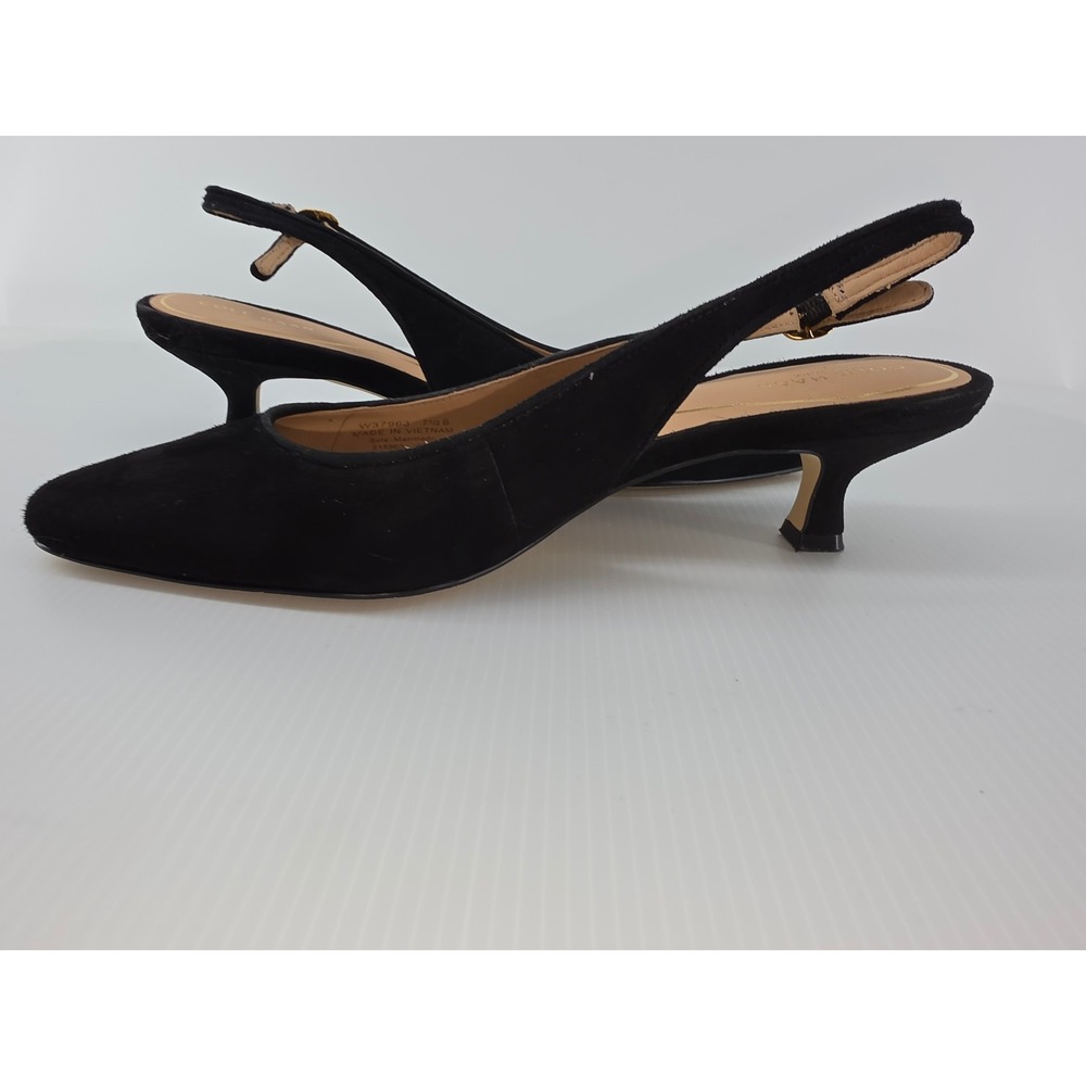 Cole Haan Womens Black Suede Slingback Kitten Heel Pumps W37963 Size 7.5